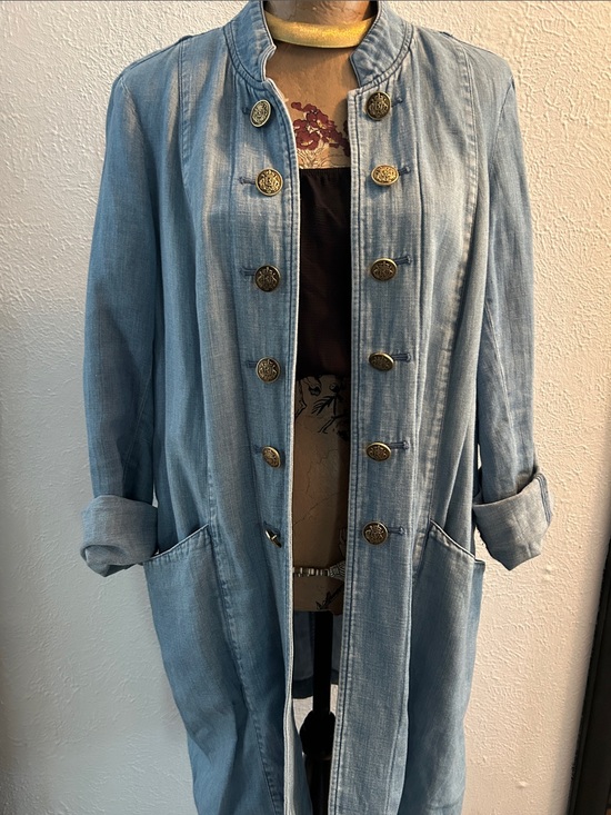 J. Jill Jackets & Blazers - J. Jill Light Blue Denim Longline Jacket with Brass Buttons